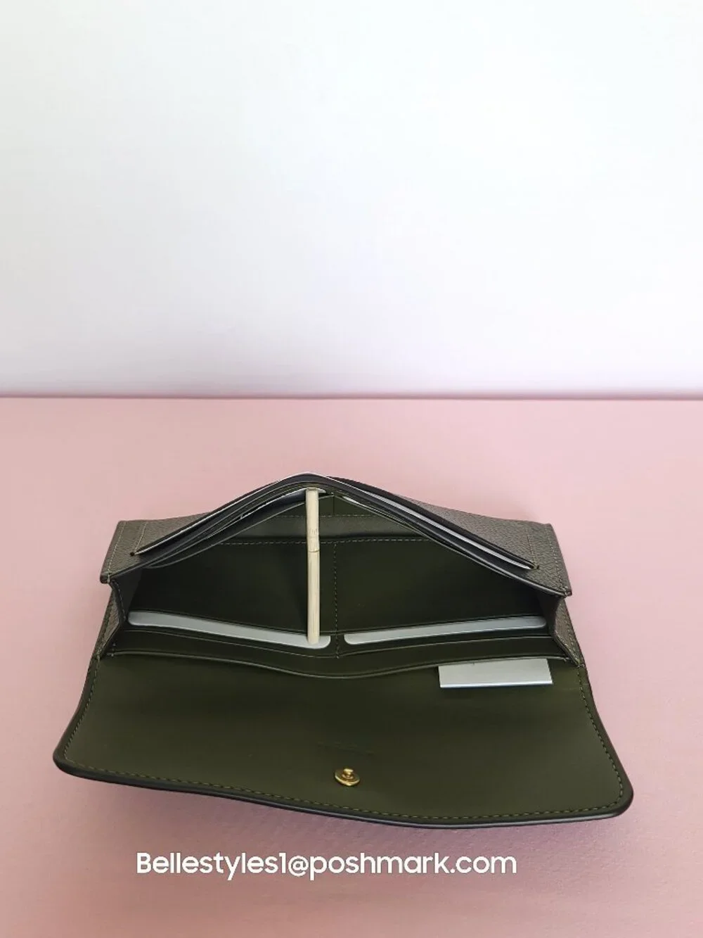 COACH Mila Pebbled Leather Long Flap Wallet- Olive color🎈